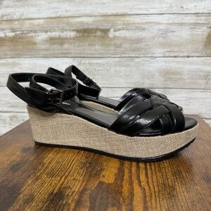 Charles David Black Espadrille Wedge Ankle Strap Sandal Size 6.5 B
